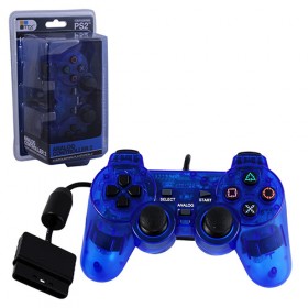 PS2 Controller Wired New Dual Shock 2 Style Clear Blue (TTX Tech)