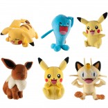 Toy - Pokemon - Plush - 8" Assortment - 6pcs (1 new Pikachu, 1 Meowth, 1 Eevee, 1 Wobbuffet, 1 old Pikachu,1 sleeping Pikachu)