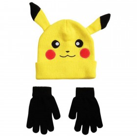 Novelty - Hats - Pokemon - Youth Pikachu Beanie With Black Mittens
