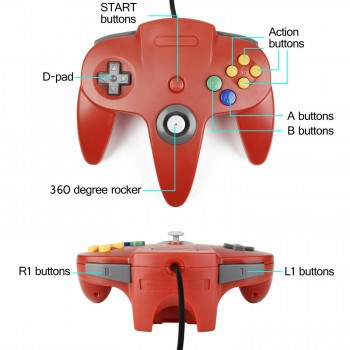 Original Nintendo 64 Controller Red - N64 Style Controller Red